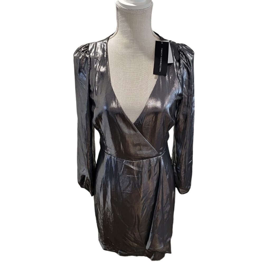 NWT FRENCH CONNECTION Draped Metallic Mini Dress 6 - Picture 8 of 8